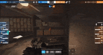 a person is holding a sniper rifle in a hallway .