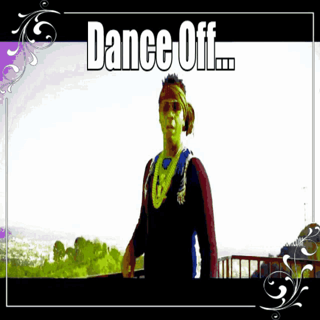 a picture of a man with the words dance off written on it