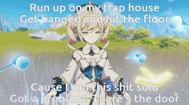 a picture of a girl with the words run up on my trap house