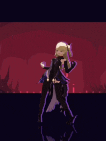 a video game character is dancing in a dark room .