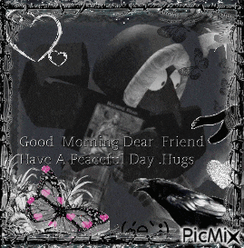 a black and white photo that says " good morning dear friend "