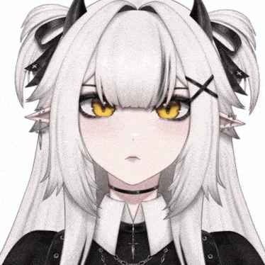 a drawing of a girl with horns and a cross around her neck