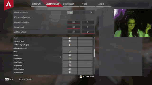 a screenshot of a video game with a mouse / keyboard section