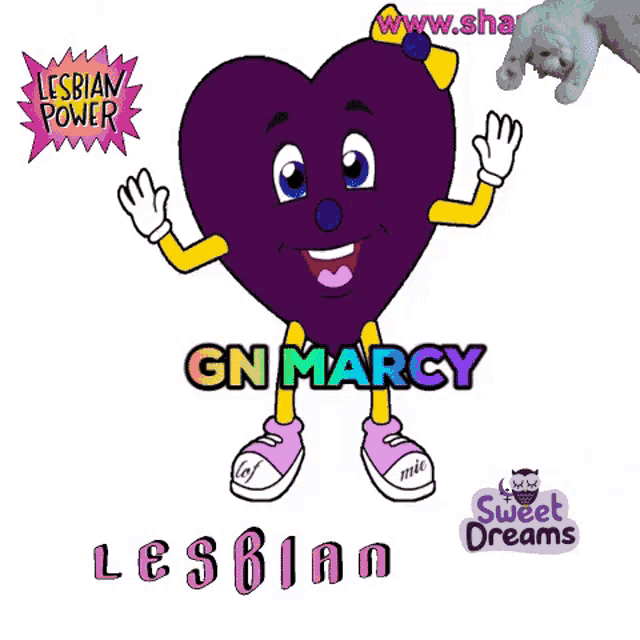 a cartoon of a purple heart that says gn marcy on it