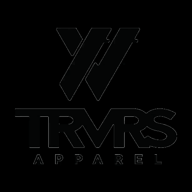 a logo for trmrs apparel with a white outline on a black background