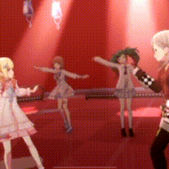 a group of anime girls dancing on a stage