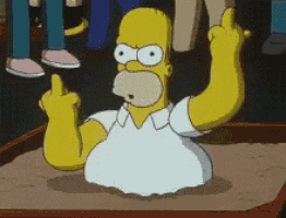 homer simpson is giving the middle finger while sitting in the sand
