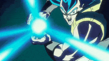 a cartoon character is holding a ball of light in his hand .