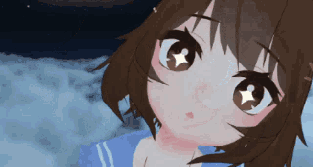 a close up of a girl with a star in her eye