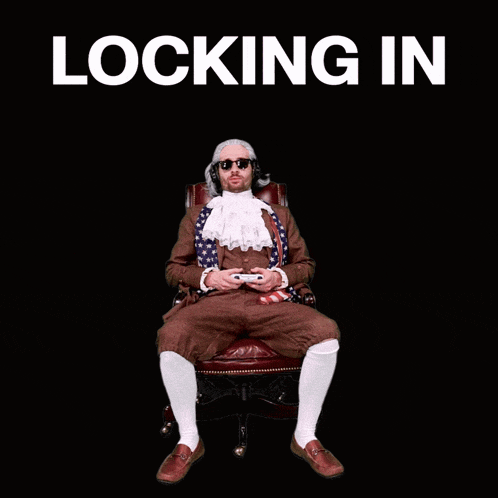 a man sitting in a chair with a red arrow pointing to the word " locking in "