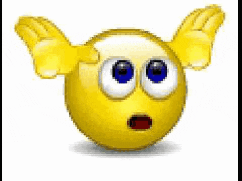 a yellow smiley face with green eyes is covering his mouth with his hand .