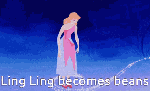 a cinderella cartoon with the words ling ling becomes beans