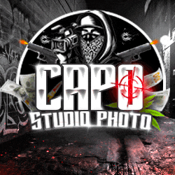 a logo for capo studio photo with a man in a hood