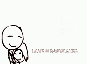 a stick figure is hugging a woman and a red heart is drawn next to it .