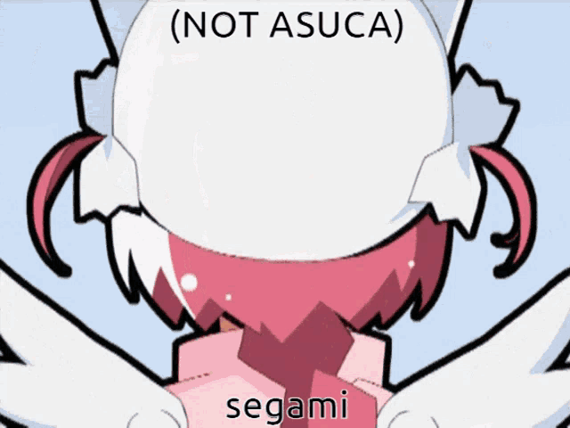 a cartoon of a girl with wings and the words ( not asuca ) segami on the bottom