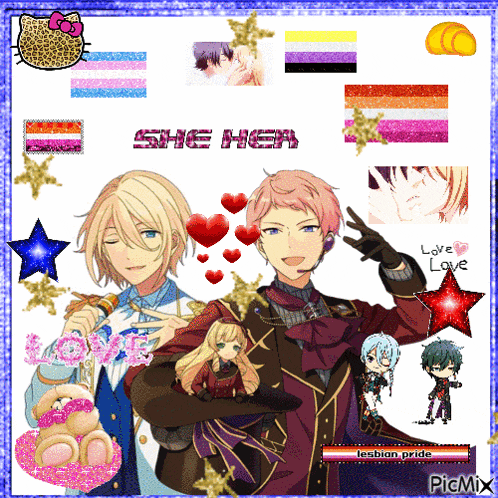 a collage of anime characters and the words she her