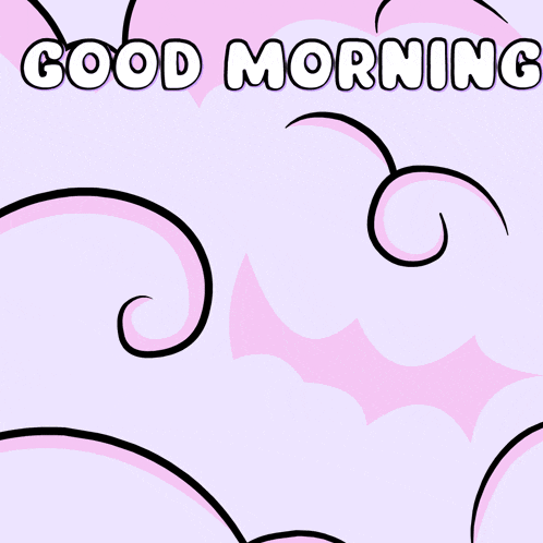 a cartoon drawing of a cat with the words good morning written above it