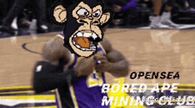 a basketball player with a monkey face on his jersey and the words opensea bored ape minnesota on the bottom