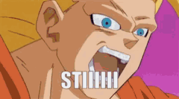 a close up of a cartoon character 's face with the word stiff written on it