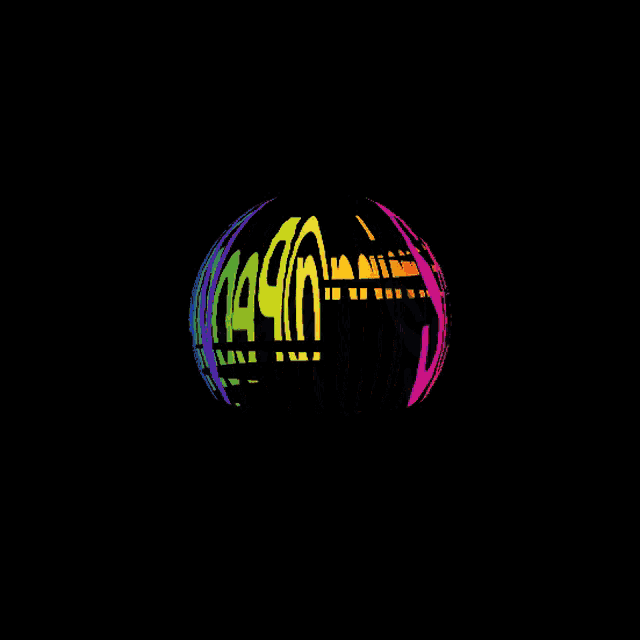 a black background with a rainbow colored sphere that says cream
