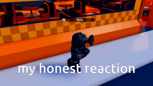 a video game character says " my honest reaction " at the bottom