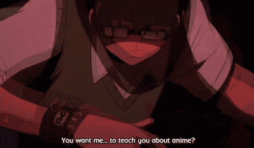 a man with a bandage on his arm says you want me ... to teach you about anime