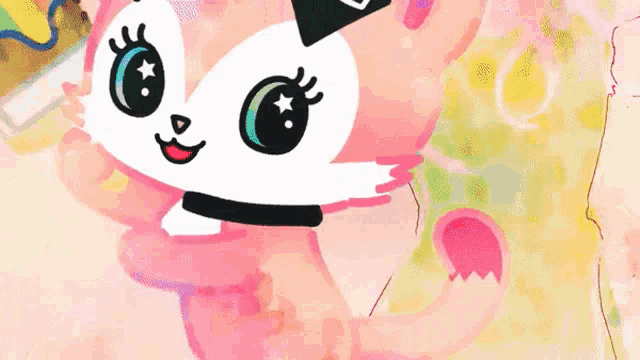 a cartoon drawing of a cat with big eyes and a black collar