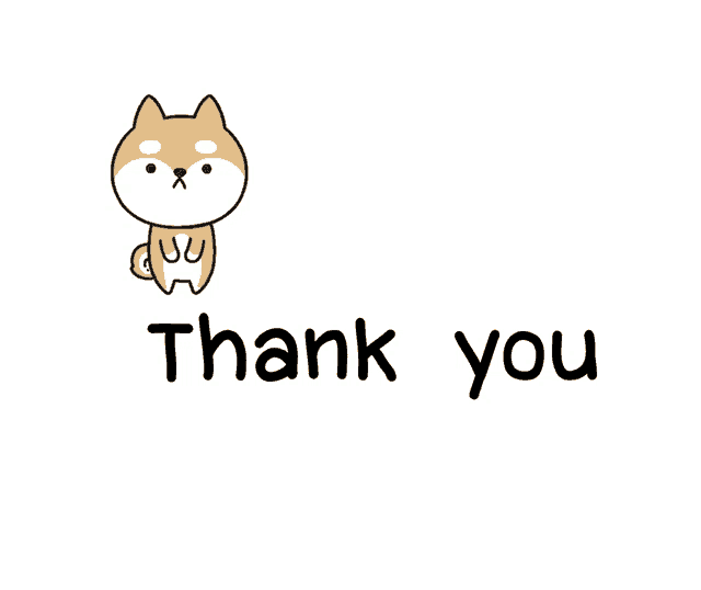 a thank you card with a cartoon shiba inu