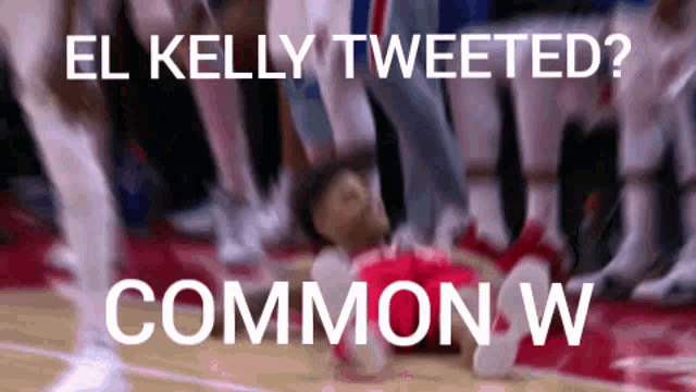 a basketball player laying on the floor with the words el kelly tweeted common w