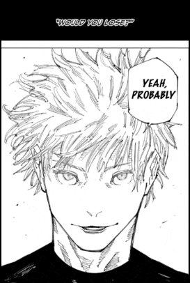 a black and white drawing of a person with a speech bubble that says yeah probably