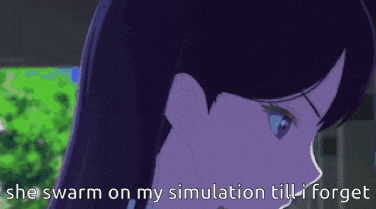 a cartoon of a girl with long black hair and blue eyes .