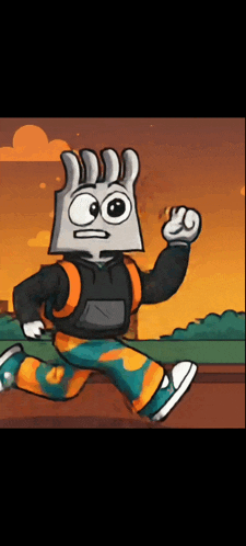 a cartoon character with a hand on his head running