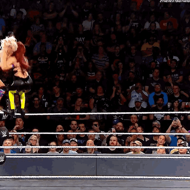 a crowd of people watching a wrestling match with the hashtag #thenextbigthing at the bottom