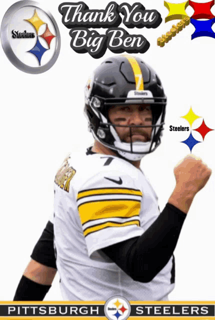 a poster for the pittsburgh steelers with a football player