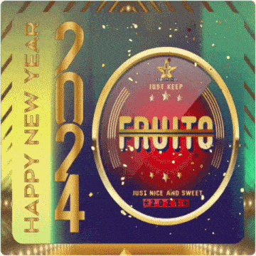 a happy new year greeting card with fruito written on it