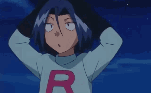 a cartoon character with the letter r on his sweater