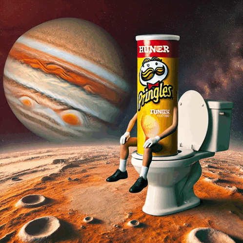 a can of pringles sitting on top of a toilet