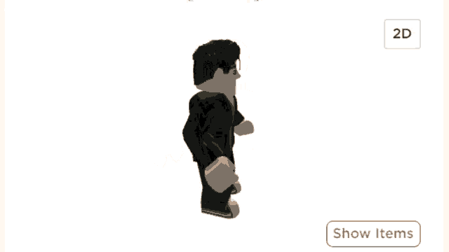 a picture of a roblox character with a show items button below it
