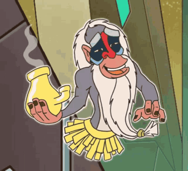 a cartoon monkey is holding a yellow object