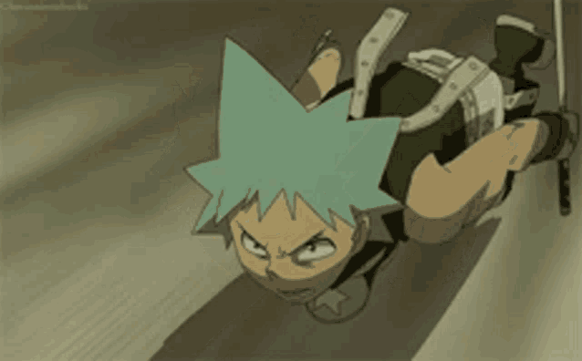 a cartoon character is holding a sword and flying through the air .