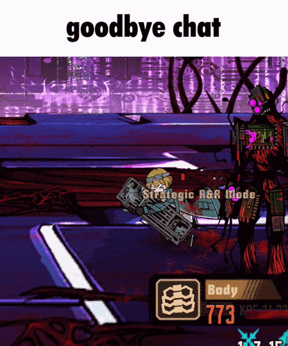 a video game says goodbye chat at the top of the screen