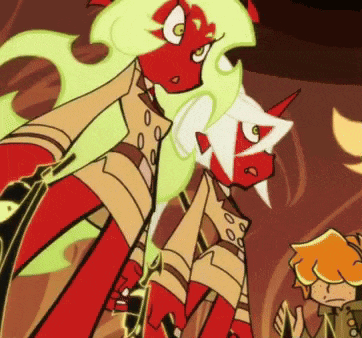 a couple of cartoon characters are standing next to each other and one of them has a red face