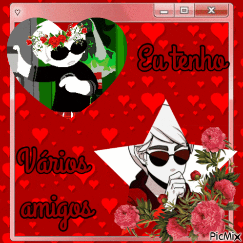 a red background with hearts and the words varios amigos written on it