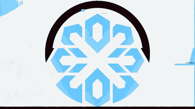 a white background with a blue snowflake in the center and a black circle around it