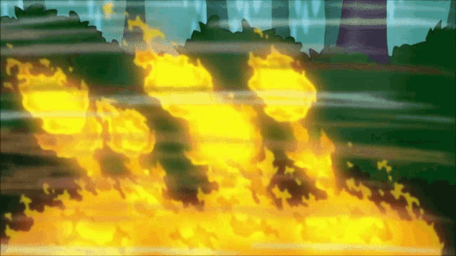 a cartoon drawing of a fire burning in the woods