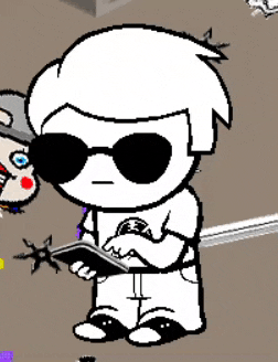 a cartoon character wearing sunglasses is holding a book in his hand