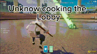 a man is holding a gun in a video game and the words `` unknow cooking the lobby '' are on the screen .