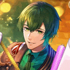 a man with green hair is holding a tape measure