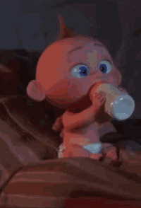 a baby jack jack from the movie the incredibles is holding a bottle