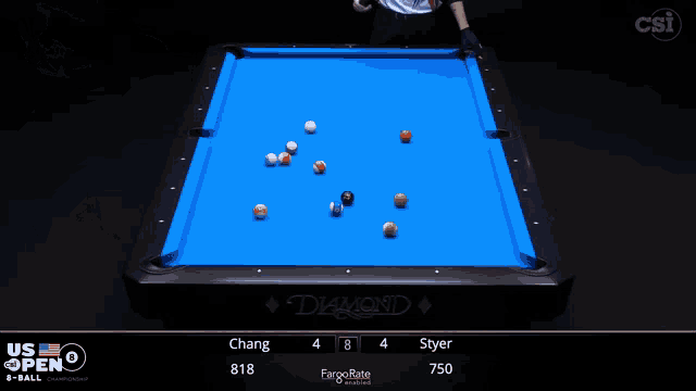 a pool table with a blue cloth and the word diamond on it